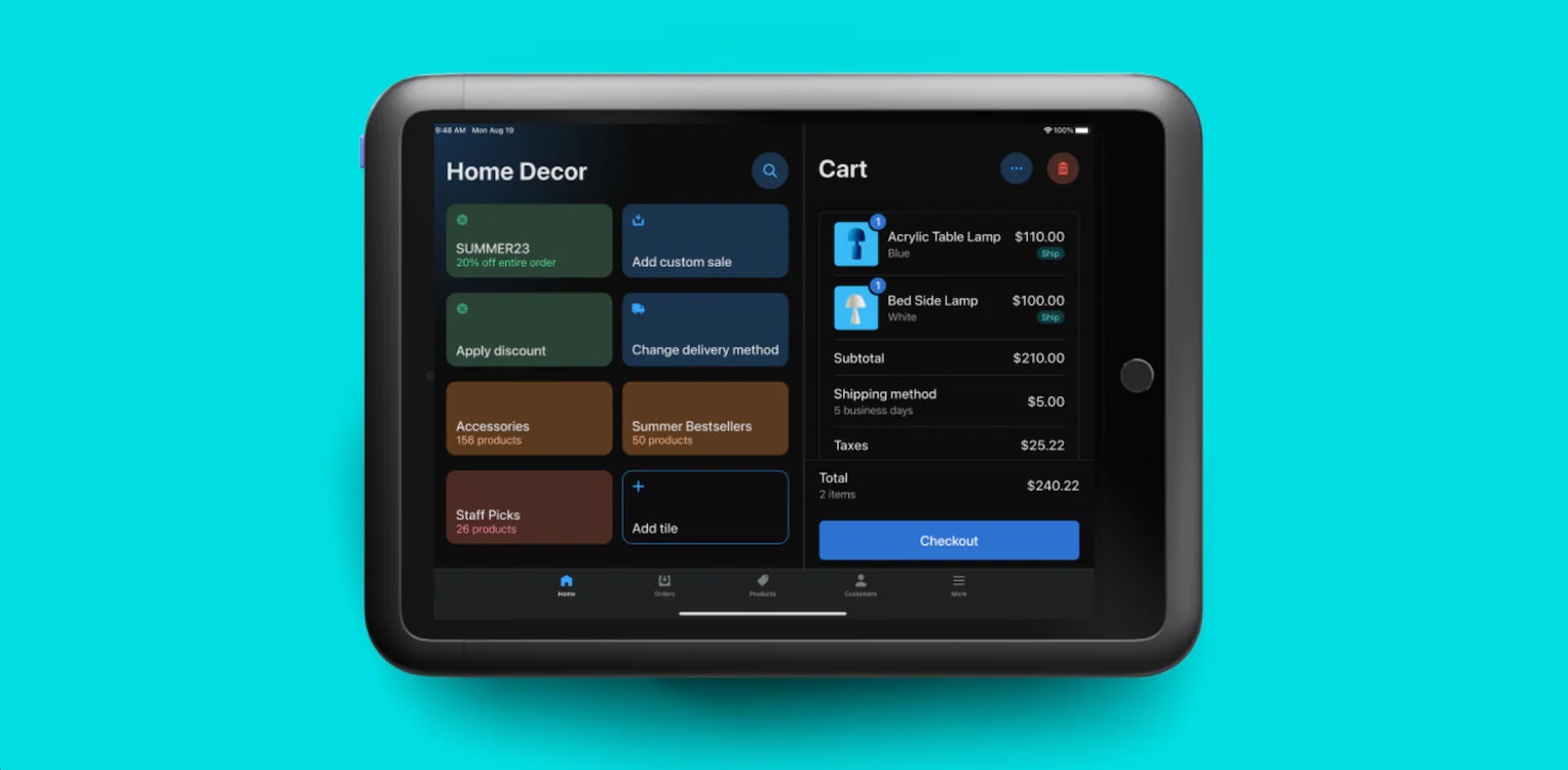 Tableau de bord du logiciel de caisse Shopify POS avec stock unifié boutique et site en ligne