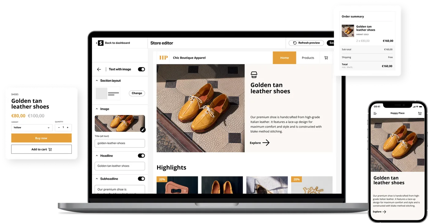 Boutique en ligne SumUp reliée au catalogue de la caisse