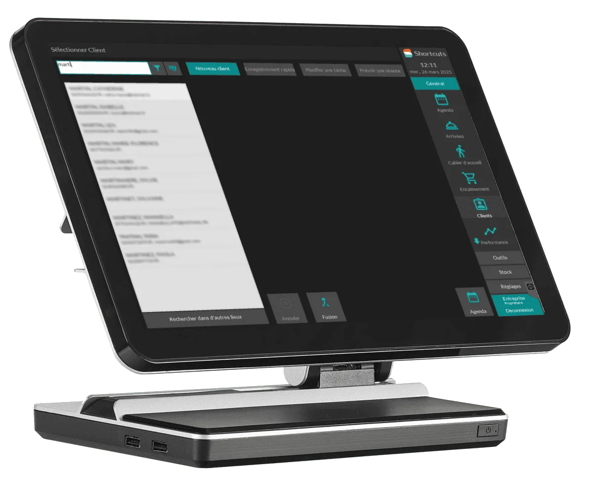 Interface du logiciel de caisse Shortcuts pour salon de coiffure