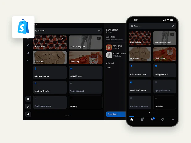 Tableau de bord Shopify montrant le stock synchronisé boutique en ligne et physique